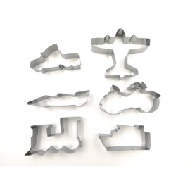 JOKUMO Transportation/Vehicle Cookie Cutters Set 6 PC High Grade 430 Stainless Steel –Truck, Formula car, Train, Airplane, Motorcycle and Ferry
