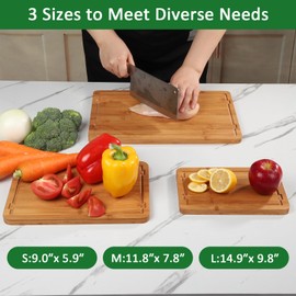 ZHESONOM Bamboo Cutting Boards Set, Organic Bamboo Cutting Board with Deep Juice Grooves & Built-in Handles for Meat, Vegetables, and Cheese Ideas Kitchen Gift for Home Cooks