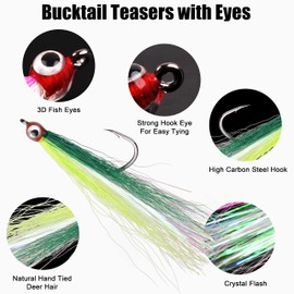 Fishing Bucktail Teasers Hook - 10pcs Bucktail Jigs Saltwater Clouser Minnow Fishing Flies Fishing Teaser Hook Lures Jig Crystal Flash for Catfish Cod Flounder Teasers Jig Saltwater 5 Colors