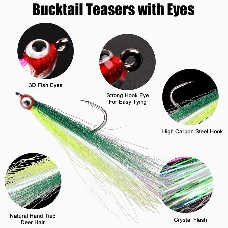 Fishing Bucktail Teasers Hook - 10pcs Bucktail Jigs Saltwater Clouser