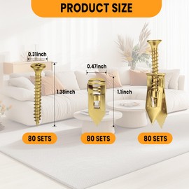 160 Pcs Self Drilling Drywall Anchors with Screws Kit - 80 Pcs Metal Drywall Anchors (0.47X1.18 in) & Sheetrock Screws, Easy Application No Drill Needed, Holds 66 lbs for Wall Hanging Kit