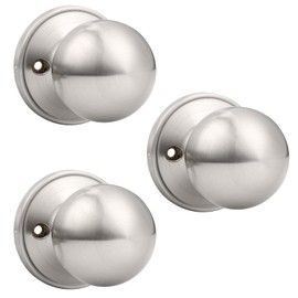 Probrico Round Dummy Door Handles in Brushed Nickel Finish, Ball Style Half-Dummy Stainless Steel Inactive Door Knobs, 3 Pack