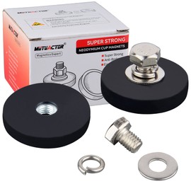 MUTUACTOR 4Pc Strong Rubber Coated Neodymium Magnets, Female Threaded Stud M6, Large Round Magnets, High Friction Magnets with No Scratch Surfaces