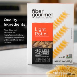 Fiber Gourmet Light Rotini Pasta, Low Net Carb, Fiber Rich, Low Calorie, Healthy Pasta - Made in Italy, Kosher, Vegan, Non-GMO - 8 Oz