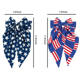 4th of July Hair Clips for Women 2PCS Red White Blue Blue-Star Elements USA Flag Big Bows Oversized Long Tail Design with Non-Slip Alligator Clips Patriotic Independence Day Memorial Day Accessories