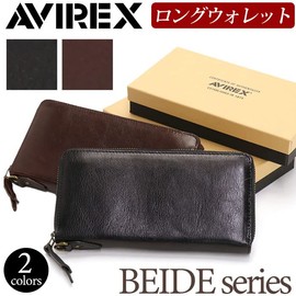 AVIREX AX9102 BEIDE Round Zipper Long Wallet Leather, black (10)