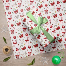 GIOLNIAY Candy Canes Christmas Wrapping Paper for Kids Adults - Holiday Gift Wrap Red Bows, Candy Canes & Ornaments - 4 Jumbo Sheets, 28" x 40" Each (31 sq. ft ttl), Easy to Store