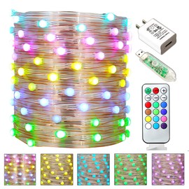 Onemore Led Fairy String Lights, Point Control 33Ft 100LED USB Plug in Waterproof Multicolor Changing with Remote and Power Adapter for Girls Kids Bedroom Teal Christmas Indoor Outdoor Decoracion