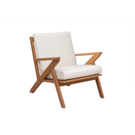 Patio Sense Oslo Wooden Lounge Chair, Accent Armchair with Cushions, Natural Wood Finish, Off White Cushions, Solid Durable Acacia Wood