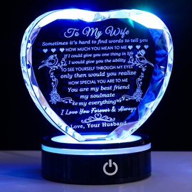 YWHL Gifts for Wife with Colorful LED Base I Love You Gifts for Her from Husband Best Anniversary Birthday Wife Gift Ideas Romantic to My Wife Crystal Keepsakes Presents for Valentine's Day Christmas