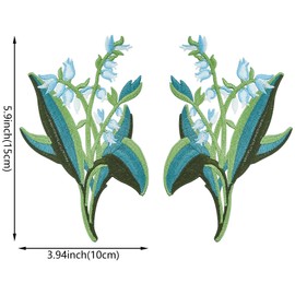 2Pcs Lily Flower Embroidered Applique Floral Leaves Iron on Patches Bouquet Boho Decorative Embroidery Applique Sewing Patches for Clothing Bags DIY Accessory Craft Decoration