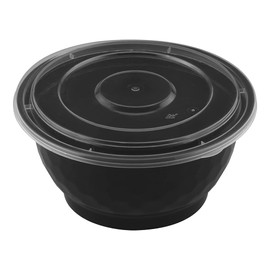 TIYA Food Bowls - Black Plastic To-Go Containers - Reusable, Microwavable, Dishwasher Safe - Leak-Resistant for Soups & Meal Prep (42 oz Bulk 120 Pack with Clear Lids) - BPA-Free