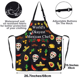 MYSOMY Mexican Chef Apron Mexican Kitchen Apron Mexican Boss Chef Gift Mexican Floral Aprons EL Jefe Apron Mexican Aprons With Pockets (World's Okayest Mexican Chef Apron)