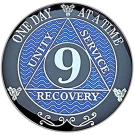 9 Year AA Coin Silver Color Plated-Medallion, Recovery Chip, 12 Step Token, Alcoholics Anonymous Coin