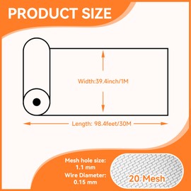 Ceefloor 304 Stainless Steel Woven Wire Mesh, 40" x 98' Roll, 20 Mesh with 0.15mm Wire Diameter, Window Screen Replacement for Balcony, Porch, Cabinets, Poultry Netting, Cages, and Fences