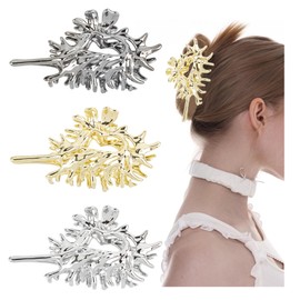 Framendino, 3 Pack Conch Shell Hair Claw Clip Metal Gothic Barrettes Clamp Non-Slip Jaw Hairclips for Women