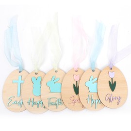 6Pcs Easter Bunny Wooden Boards - My First Easter Party Decorations,Spring Flower Bunny Sign Photo Prop,Happy Easter Milestone Board,Spring Rabbit Party Wood Cards