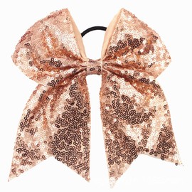 Xansema 6.5 Inches Sequins Hair Bows Elastic Hair Tie Ribbon Large Cheer Bow Ponytail Holder Hair Band for Women Girls Kids Teens (Champagne)