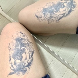 Large Koi Tattoo Water-Resistant Real Tattoo Sticker Henna Irezumi Tattoo 4ea