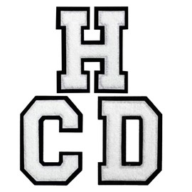 Lollanda 3pcs Large Chenille Letter Patches for Clothing, Iron on Letter Patches, Sew on Patches, Embroidered Patches for Clothing Jackets Jeans Bags Shirt (H+D+C)