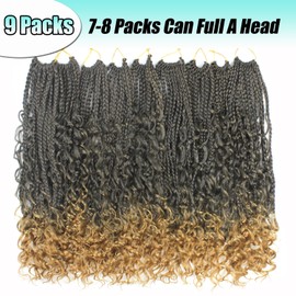 9 Pack Boho Box Braids Crochet Hair - 18 Inch Pre-looped Goddess Box Braids Crochet Hair Bohemian Crochet Boho Crochet Braids With Curly Ends Synthetic Crochet Hair For Women（18 Inch,1B/27)
