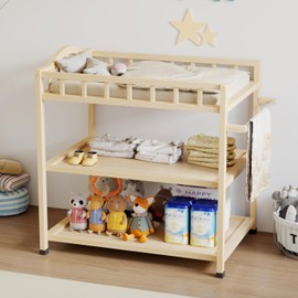 ROMSHINE Infant Changing Table in Natural, Solid Wood Structure with Weight Capacity Up to 30LBS, Portable Changing Station for Baby Nursery, New Zealand Pinewood