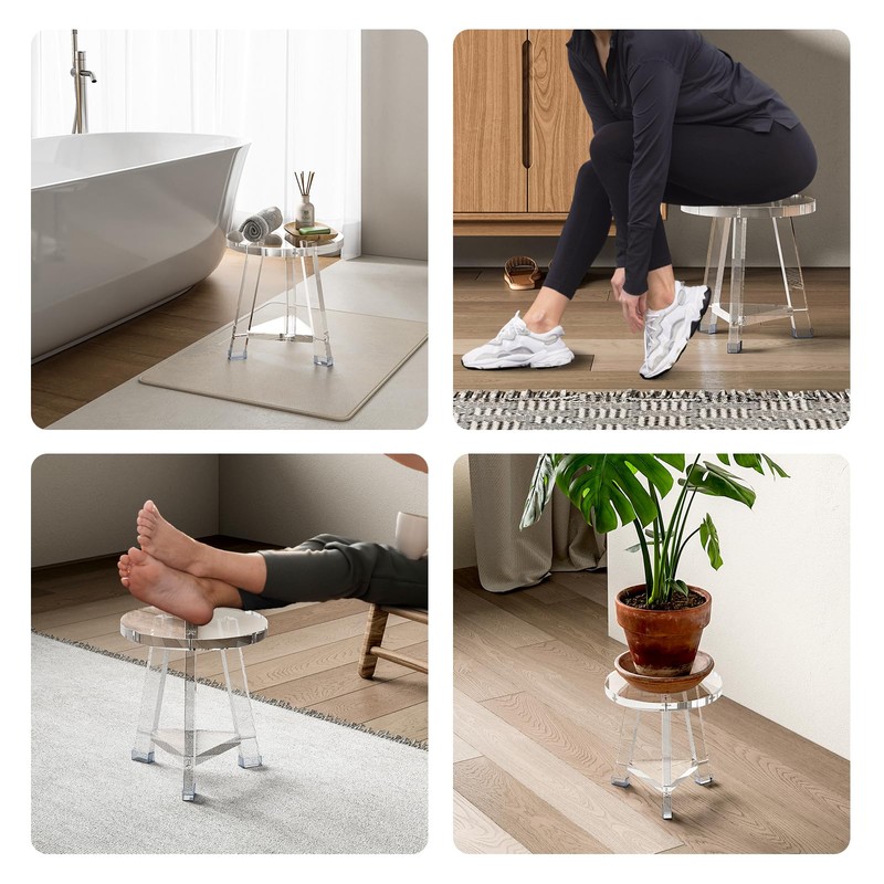 Sumerflos Acrylic Round Corner Shower Stool for Inside Shower -