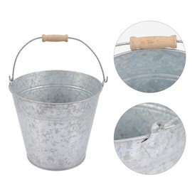 HANABASS Galvanized Pail Metal Bucket with Handle Planters Stainless Steel Bucket Tin Ice Wood Farmhouse Plant Pot Garden Planters