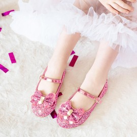 Furdeour Girls Flats Shoes Toddler Little Big Kid Pink Shoes Size 12 Wedding Princess Flower Girl(F2503Pink 12)