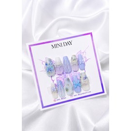 Blue Fairy Ribbon Handmade Nail Tips - Almond / 블루 페어리 리본 수제 네일팁 - 아몬드