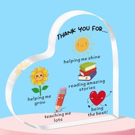 QMVMV Teacher Gifts Thank You Acrylic Plaque - Cute Thank You for Helping Me Grow from Children - Teaching, Growing Together, Nursery