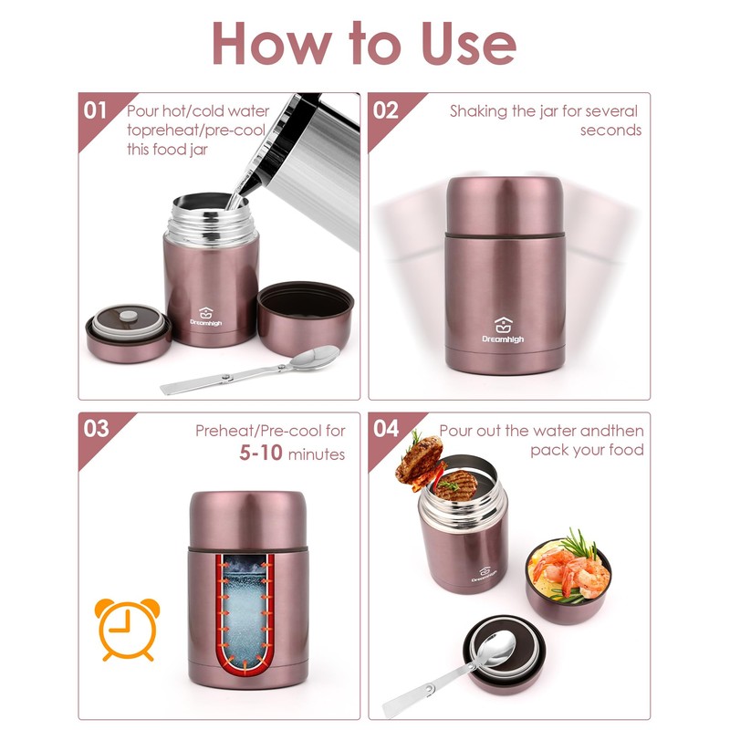 Dreamhigh® Thermal Food Container, 800 ml, Stainless Steel Food Warming