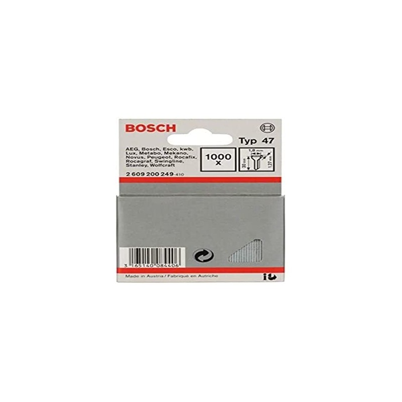 Bosch 2609200249 Tacker Nails, Silver, 1.8 x 1.27 x 30