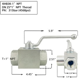 Autovo Hydraulic Valve 1 Inch 4568 PSI High Pressure, Shut-Off 3 Way Hydraulic Ball Valve KHB 1" NPT