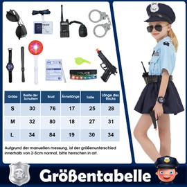 FORMIZON Police Officer Costume Girls, Police Carnival Set, Children's Police Uniform Girls, Cop Children's Costume with Police Hat, Warning Lights, Police Toy for Children Carnival Cosplay (S)