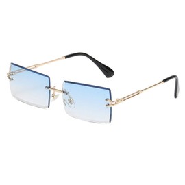 YUELUQU Retro Frameless Sunglasses for Women Men Fashion Retro Rectangle Glasses Square Transparent Sunglasses, A-Gold/Blue