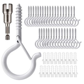 Zzbety 32 PCS Screw Hooks for Outdoor String Lights 2.2 Inches Q Hanger Screw Hooks with Safety Buckle for Hanging Plants Christmas Lights, Easy to Release (Include 1 Wing Nut Driver)