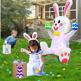 TURNMEON 4FT Easter Inflatable Bunny with Rotating Colorful LED Lights - Waterproof Outdoor Decorations Blow Up Yard Decor for Garden, Lawn, Includes Ground Stakes & Sandbags
