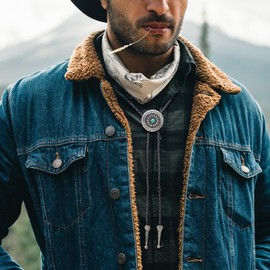 QuneusHot 2 Piece Bolo Tie Turquoise Obsidian Handmade Leather Bolo Ties Western Cowboy Necklace Accessories for Men Women Green Stone