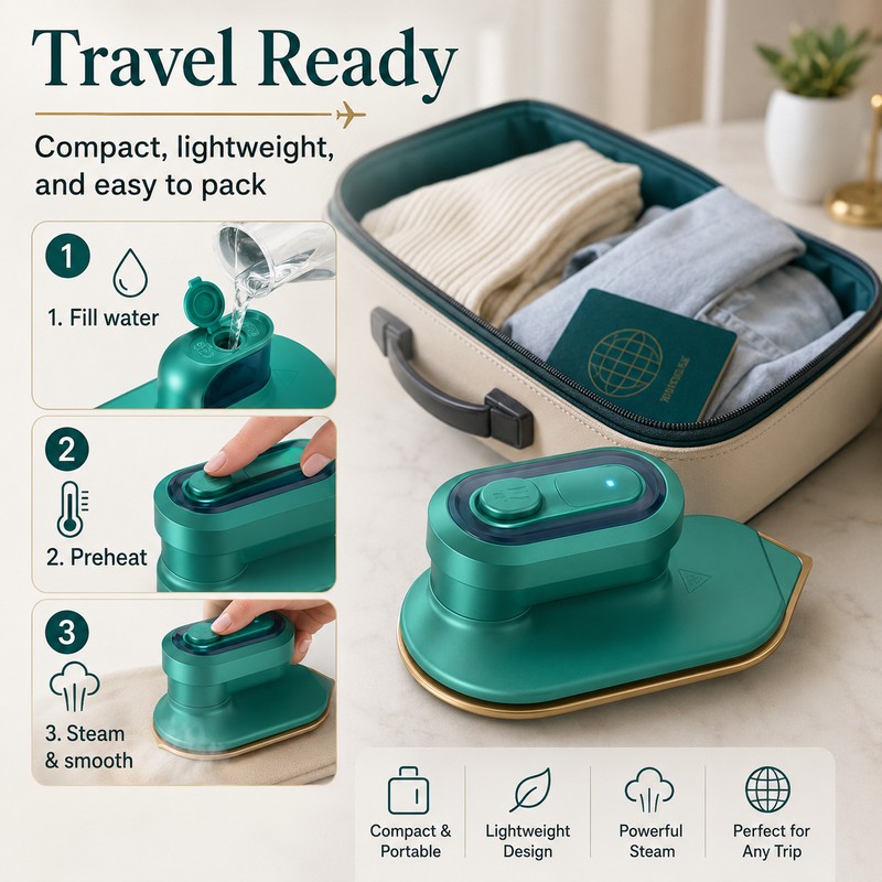 Portable Steam Iron for Clothes – Fast-Heating Wet & Dry