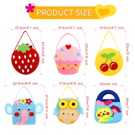 LIHAO Children's Felt Craft Sets 6 Pieces Children's Sewing Kits Children's Toy Sewing Felt Bag Handbag DIY Craft Gift for Christmas Girls Children