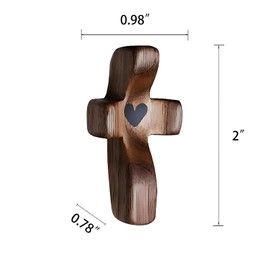 KyooteLfv Cross My Heart, Encouragement Gift Wooden Cross for Christians, Fingertip Stress Relief Religious Gifts for Praying, Small Pocket Cross in Bulk with Bag, Walnut Wooden Crosses, 5 pcs