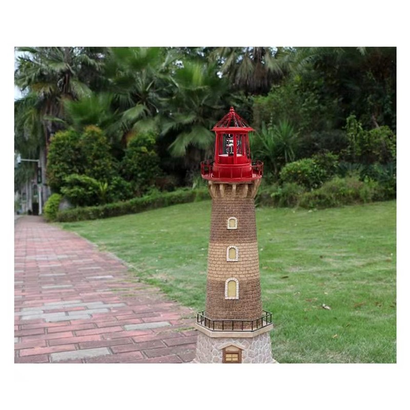 LED Solar Powered Lighthouse, 360 Degree Rotating Lamp Courtyard Decoration