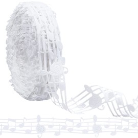 GORGECRAFT 25Yards 30 mm Music Note Ribbon White Hollow Cut Out Musical Grosgrain Ribbon Clothing Trim Engraved Music Notation Craft Ribbons Accessories for DIY Handmade Wrapping