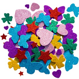 MAQIHAN Foam Stickers - 339 Pieces Colorful Glitter Sticker 7 Sheets Self Adhesive Star Heart Butterfly Trefoil Shapes for Crafts Supplies,Home Decor,Christmas,Party Gifts,11.8x7.8 in