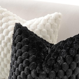 MIULEE Set of 2 Faux Fur Decorative Throw Pillow Covers Soft Plush Cushion Cases for Sofa Couch Bed Living Room 18x18 Inch Black