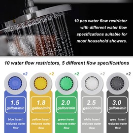 10 Pcs Water Flow Restrictor, Shower Flow Reducer Limiter, Shower Head Flow Restrictor, Water Flow Saver Adapter Set for The Fixed Shower Head or Handheld Shower 1.5/1.8/2.0/2.5/3.0 GPM(G15)