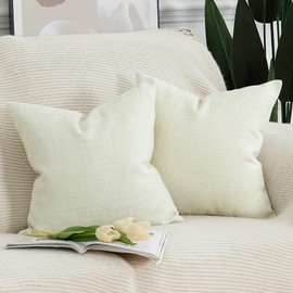 MADIZZ Set of 2 White Faux Linen Throw Pillow Covers 16x16 Inch Soft Decorative Cushion Cover for Sofa Bedroom Pillow Shell