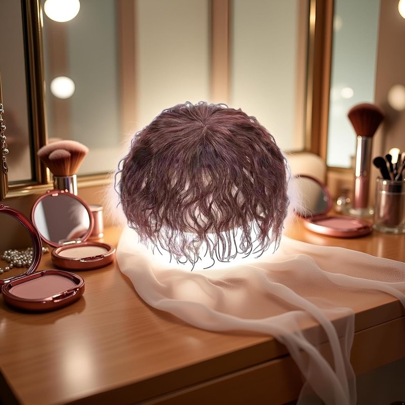 Brown Curly Hair Topper Replacement Fluffy Hairpiece Seamless Clip in