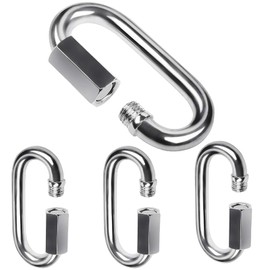 Twours Quick Link Buckle 304 Stainless Steel Chain Link D Shape Locking Carabiner small Heavy Duty Keychain for Outdoor Traveling Equipment (1.45inch,4pcs)